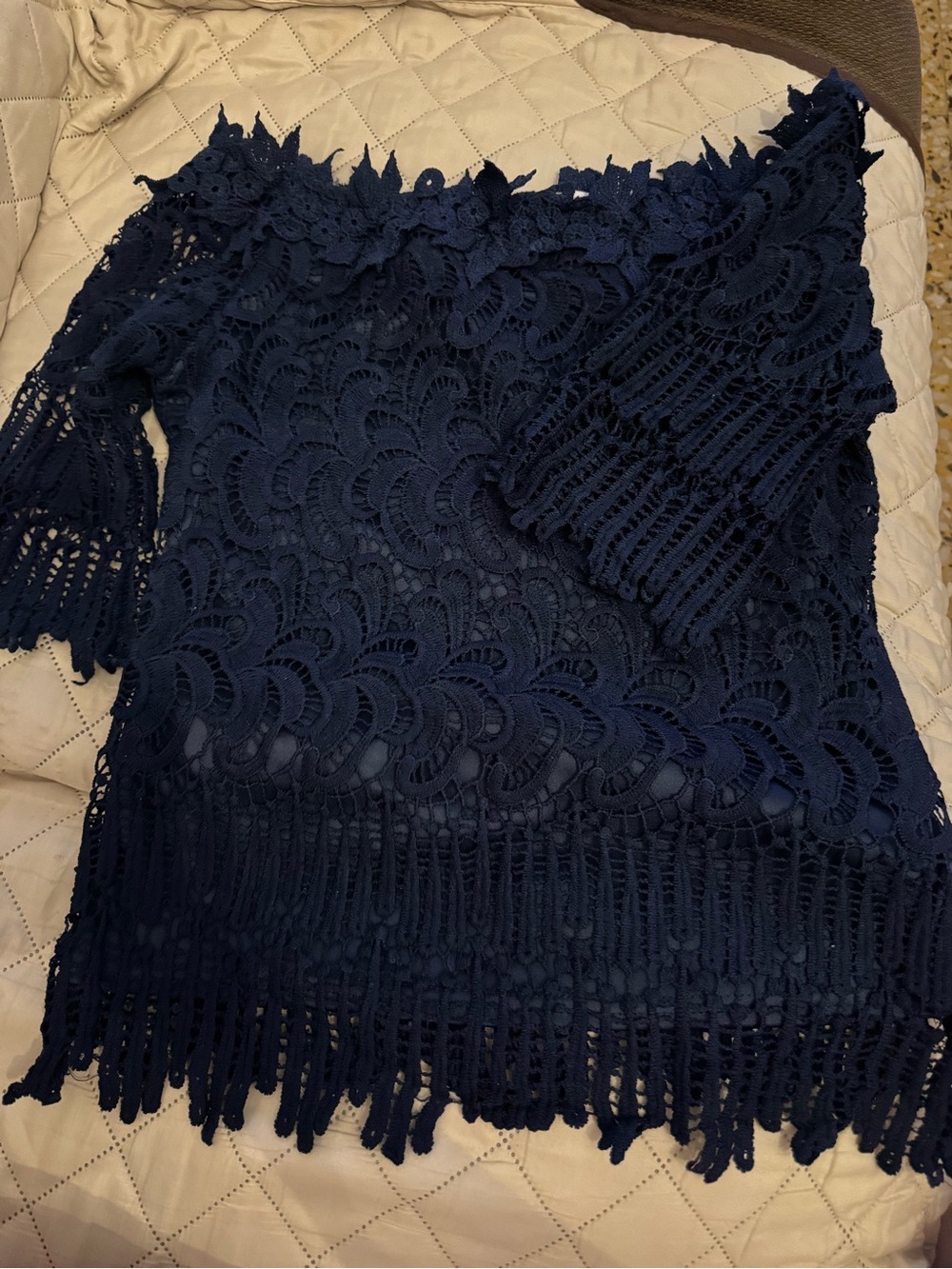 NWOT Navy Lace Crochet Off-Shoulder Women's Top